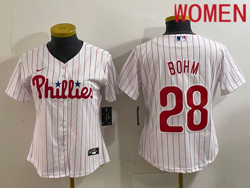 Women Philadelphia Phillies #28 Bohm White stripe Game 2024 Nike MLB Jersey style 1->women mlb jersey->Women Jersey